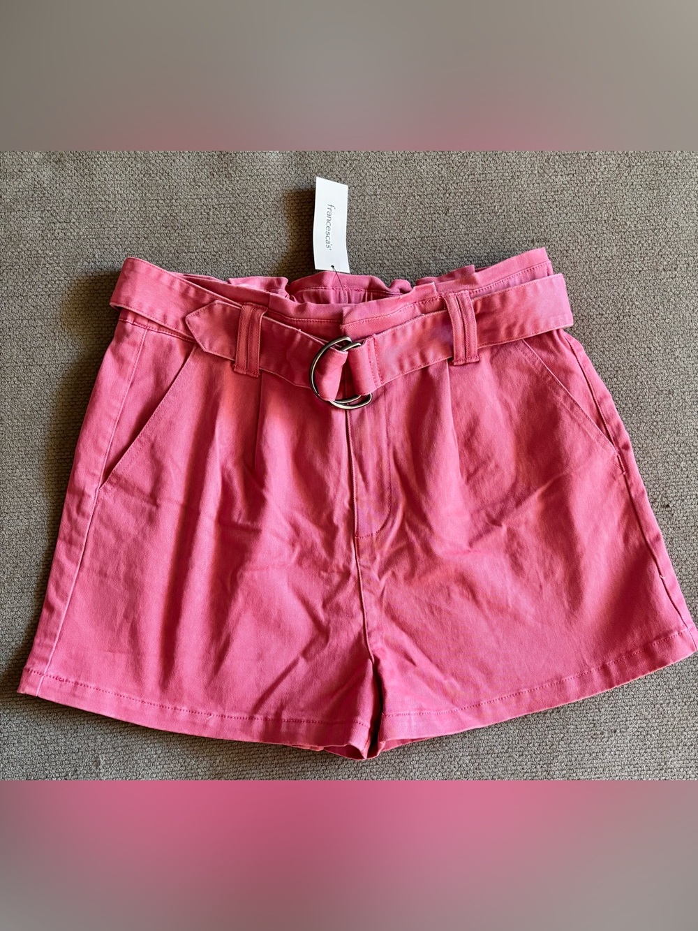 Francesca's Collections Coral-Pink High Waist Belted Shorts NWT